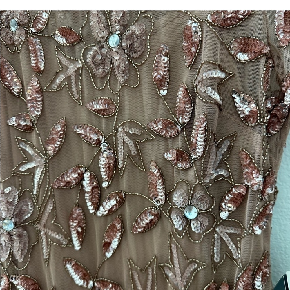 Adrianna Papell Beaded Rose Gold Gown SZ 10 NWT Rose Gold Sequin Tulle Formal - Picture 6 of 10